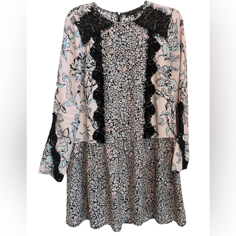 BCBGMaxAzria  Bryanne tunic purple floral  dress in Lilac/Black, size S - Picture 4 of 14